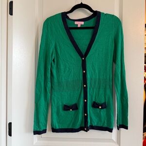 Lilly Pulitzer Green and Navy Button-Front Cardigan Sweater